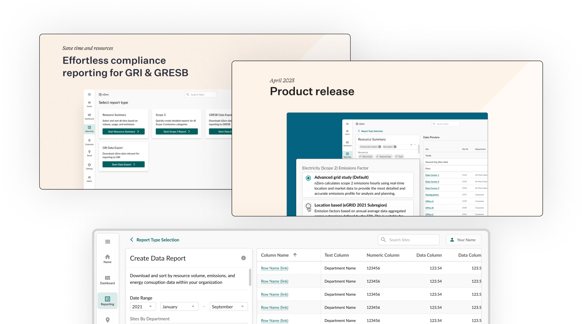 NZero Environmental Data Reporting Tool interface